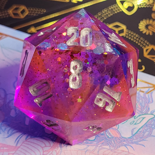 40mm Sharp d20/ Faerie Fire / TTRPG / Handmade Artisan Resin Dice
