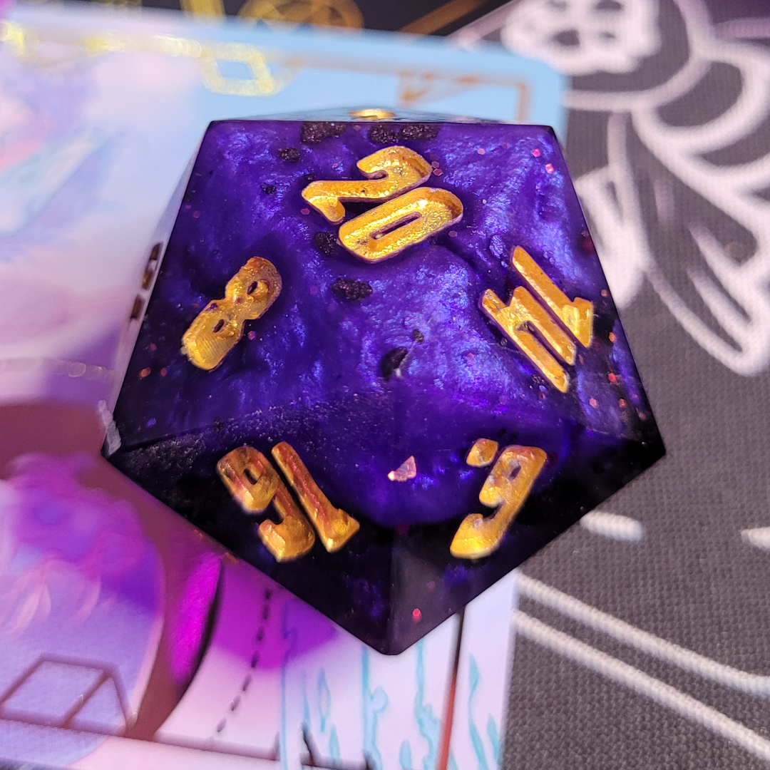 40mm Sharp d20/ Midnight Aether / TTRPG / Handmade Artisan Resin Dice